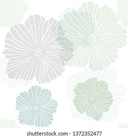 Light Blue, Green vector seamless abstract background with flowers. Sketchy doodle flowers on white background. Texture for window blinds, curtains.