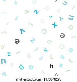 Light Blue, Green vector seamless texture with ABC characters. Abstract illustration with colored latin alphabet. Pattern for design of fabric, wallpapers.