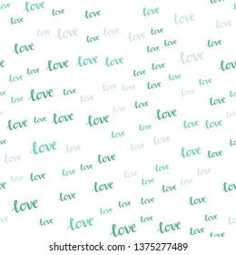 Light Blue, Green vector seamless cover with quote LOVE YOU. Illustration with phrase LOVE YOU for valentine's day. Texture for window blinds, curtains.