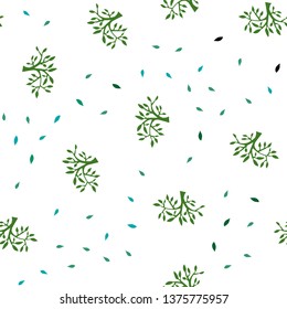 Light Blue, Green vector seamless doodle template with leaves, branches. Colorful illustration in doodle style with leaves, branches. Texture for window blinds, curtains.