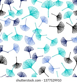 Light Blue, Green vector seamless abstract backdrop with leaves. A vague abstract illustration with leaves in doodles style. Texture for window blinds, curtains.