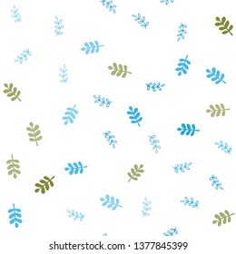 Light Blue, Green vector seamless abstract background with leaves. Blurred decorative design in Indian style with leaves. Texture for window blinds, curtains.
