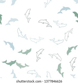 Light Blue, Green vector seamless background with dolphins. Isolated sea dolphins on white background. Pattern for websites of animals.