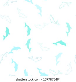 Light Blue, Green vector seamless background with dolphins. Shining illustration of colorful gradient sea dolphins. Natural design for wallpapers.