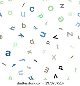 Light Blue, Green vector seamless layout with latin alphabet. Shining colorful illustration with isolated letters. Pattern for design of fabric, wallpapers.