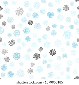 Light Blue, Green vector seamless background with xmas snowflakes. Snow on blurred abstract background with gradient. Pattern for trendy fabric, wallpapers.