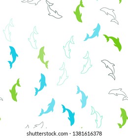 Light Blue, Green vector seamless pattern with sea dolphins. Isolated sea dolphins on white background. Pattern for websites of animals.