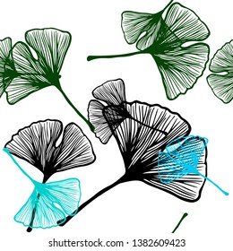 Light Blue, Green vector seamless elegant template with leaves. Decorative illustration with doodles on abstract template. Design for wallpaper, fabric makers.