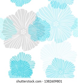 Light Blue, Green vector seamless abstract pattern with flowers. Flowers in natural style on white background. Texture for window blinds, curtains.