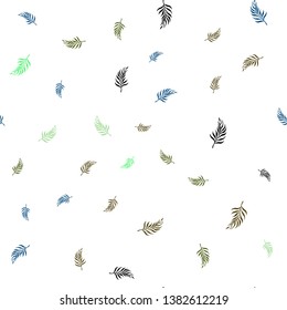 Light Blue, Green vector seamless natural artwork with leaves. Shining colored illustration with leaves in doodle style. Pattern for design of window blinds, curtains.