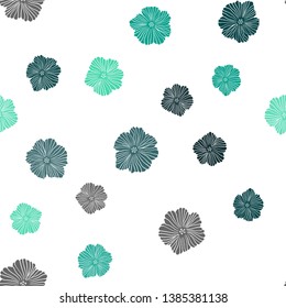 Light Blue, Green vector seamless abstract backdrop with flowers. Flowers with gradient on white background. Template for business cards, websites.