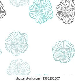 Light Blue, Green vector seamless natural backdrop with flowers. Shining colored illustration with flowers. Texture for window blinds, curtains.
