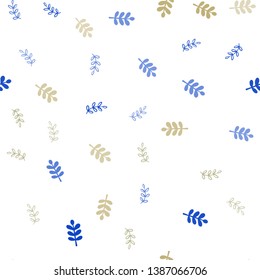 Light Blue, Green vector seamless doodle pattern with leaves. Sketchy doodles with leaves on blurred background. Template for business cards, websites.