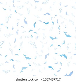 Light Blue, Green vector seamless texture with dolphins. Shining illustration of colorful gradient sea dolphins. Pattern for marine leaflets.