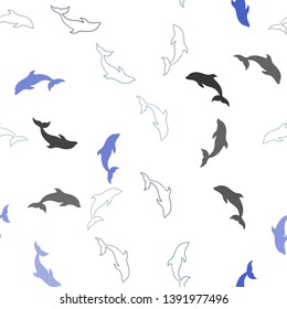 Light Blue, Green vector seamless pattern with sea dolphins. Decorative design in natural style with sea dolphins. Template for natural magazines.