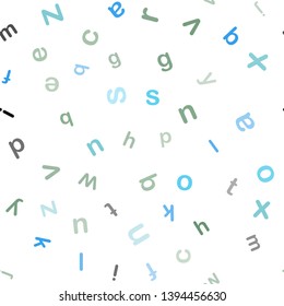 Light Blue, Green vector seamless background with signs of alphabet. Modern geometrical illustration with ABC english symbols. Texture for window blinds, curtains.