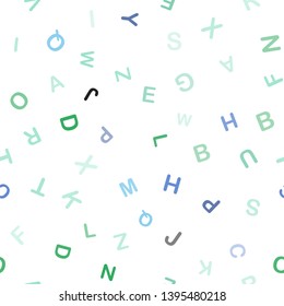 Light Blue, Green vector seamless pattern with ABC symbols. Shining colorful illustration with isolated letters. Pattern for trendy fabric, wallpapers.