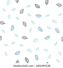 Light Blue, Green vector seamless natural background with leaves. Sketchy doodles with leaves on blurred background. Template for business cards, websites.