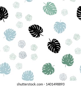 Light Blue, Green vector seamless elegant wallpaper with flowers, leaves. Decorative design in Indian style on white background. Design for textile, fabric, wallpapers.