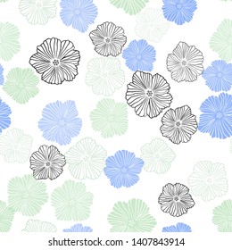 Light Blue, Green vector seamless doodle layout with flowers. An elegant bright illustration with flowers. Template for business cards, websites.