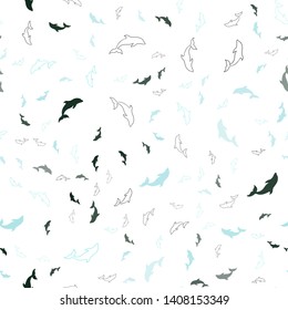 Light Blue, Green vector seamless template with dolphins. Shining illustration of colorful gradient sea dolphins. Pattern for wildlife ad, booklets.