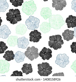 Light Blue, Green vector seamless natural backdrop with flowers. Flowers with gradient on white background. Template for business cards, websites.