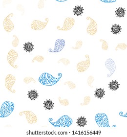Light Blue, Green vector seamless doodle pattern with leaves and flowers. Colorful illustration in doodle style with leaves, flowers. Texture for window blinds, curtains.