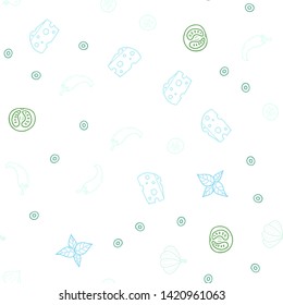 Light Blue, Green vector seamless background with tasty food. Blurred decorative design of snacks in doodle style. Doodle design for your business advert of cafes.