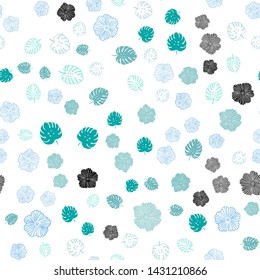 Light Blue, Green vector seamless abstract background with leaves, flowers. Abstract illustration with leaves, flowers in doodles style. Design for textile, fabric, wallpapers.