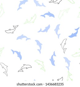 Light Blue, Green vector seamless background with dolphins. Isolated sea dolphins on white background. Template for natural magazines.