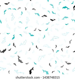 Light Blue, Green vector seamless template with dolphins. Natural illustration with sea dolphins. Pattern for marine leaflets.