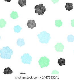 Light Blue, Green vector seamless doodle template with flowers. Creative illustration in blurred style with flowers. Pattern for design of fabric, wallpapers.