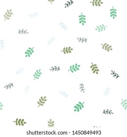 Light Blue, Green vector seamless natural backdrop with leaves. A vague abstract illustration with leaves in doodles style. Texture for window blinds, curtains.