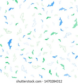 Light Blue, Green vector seamless backdrop with ocean dolphins. Modern abstract illustration with sea dolphins. Template for natural magazines.