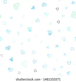 Light Blue, Green vector seamless background with hearts. Beautiful colored illustration with hearts in celebration style. Beautiful design for your business advert of anniversary.