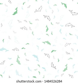 Light Blue, Green vector seamless template with dolphins. Shining illustration of colorful gradient sea dolphins. Pattern for websites of animals.