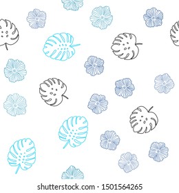Light Blue, Green vector seamless elegant wallpaper with flowers, leaves. Shining colored illustration with leaves and flowers. Design for wallpaper, fabric makers.