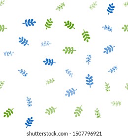 Light Blue, Green vector seamless abstract pattern with leaves. A vague abstract illustration with leaves in doodles style. Texture for window blinds, curtains.