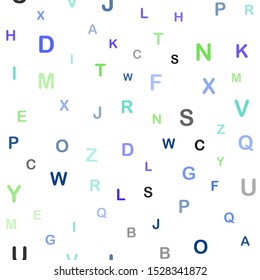 Light Blue, Green vector seamless backdrop with english symbols. Shining colorful illustration with isolated letters. Design for wallpaper, fabric makers.