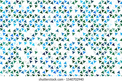 Light Blue, Green vector seamless backdrop with lines, triangles. Triangles on abstract background with colorful gradient. Pattern for design of window blinds, curtains.