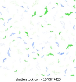 Light Blue, Green vector seamless pattern with sea dolphins. Shining illustration of colorful gradient sea dolphins. Pattern for marine leaflets.