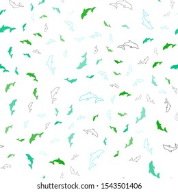Light Blue, Green vector seamless backdrop with ocean dolphins. Modern abstract illustration with sea dolphins. Template for natural magazines.