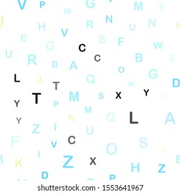 Light Blue, Green vector seamless backdrop with english symbols. Blurred design in simple style with signs of alphabet. Design for textile, fabric, wallpapers.