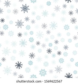 Light Blue, Green vector seamless template with ice snowflakes. Snow on blurred abstract background with gradient. Pattern for trendy fabric, wallpapers.