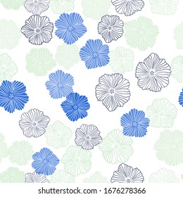 Light Blue, Green vector seamless doodle background with flowers. Creative illustration in blurred style with flowers. Pattern for trendy fabric, wallpapers.