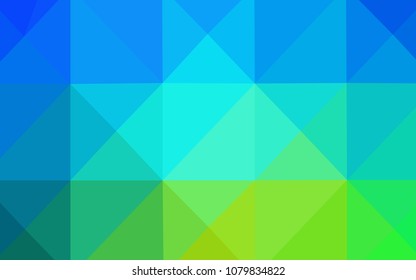 Light Blue, Green vector shining triangular backdrop. Creative geometric illustration in Origami style with gradient. The best triangular design for your business.