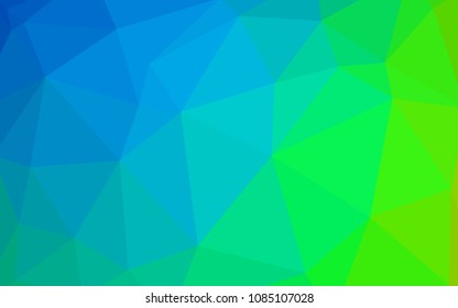 Light Blue, Green vector shining triangular cover. Creative geometric illustration in Origami style with gradient. A new texture for your web site.