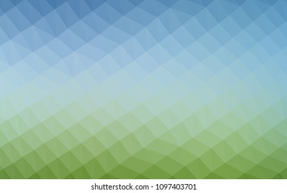 Light Blue, Green vector shining triangular pattern. Creative geometric illustration in Origami style with gradient. The best triangular design for your business.