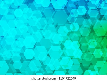 Light Blue, Green vector shining hexagonal template. Creative illustration in halftone style with gradient. A new texture for your design.