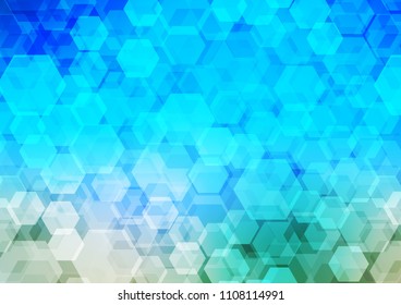 Light Blue, Green vector shining hexagonal pattern. Creative illustration in halftone style with gradient. The textured pattern can be used for background.